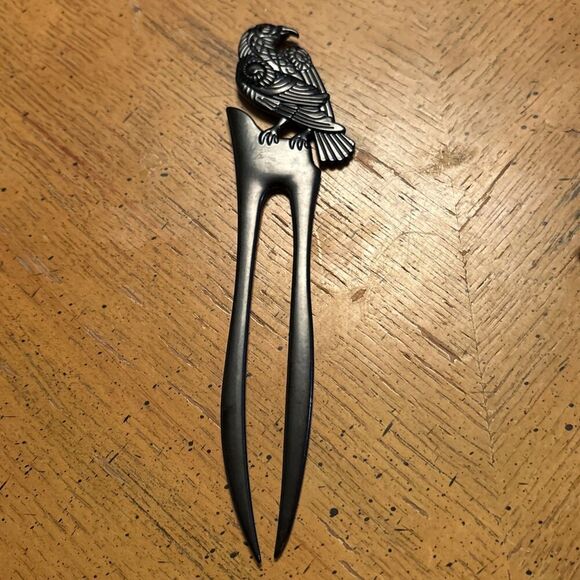 Norse Black Bird Hair Stick Viking Raven Pin Bun Clip Gothic Crow Hairpin large - Picture 1 of 5